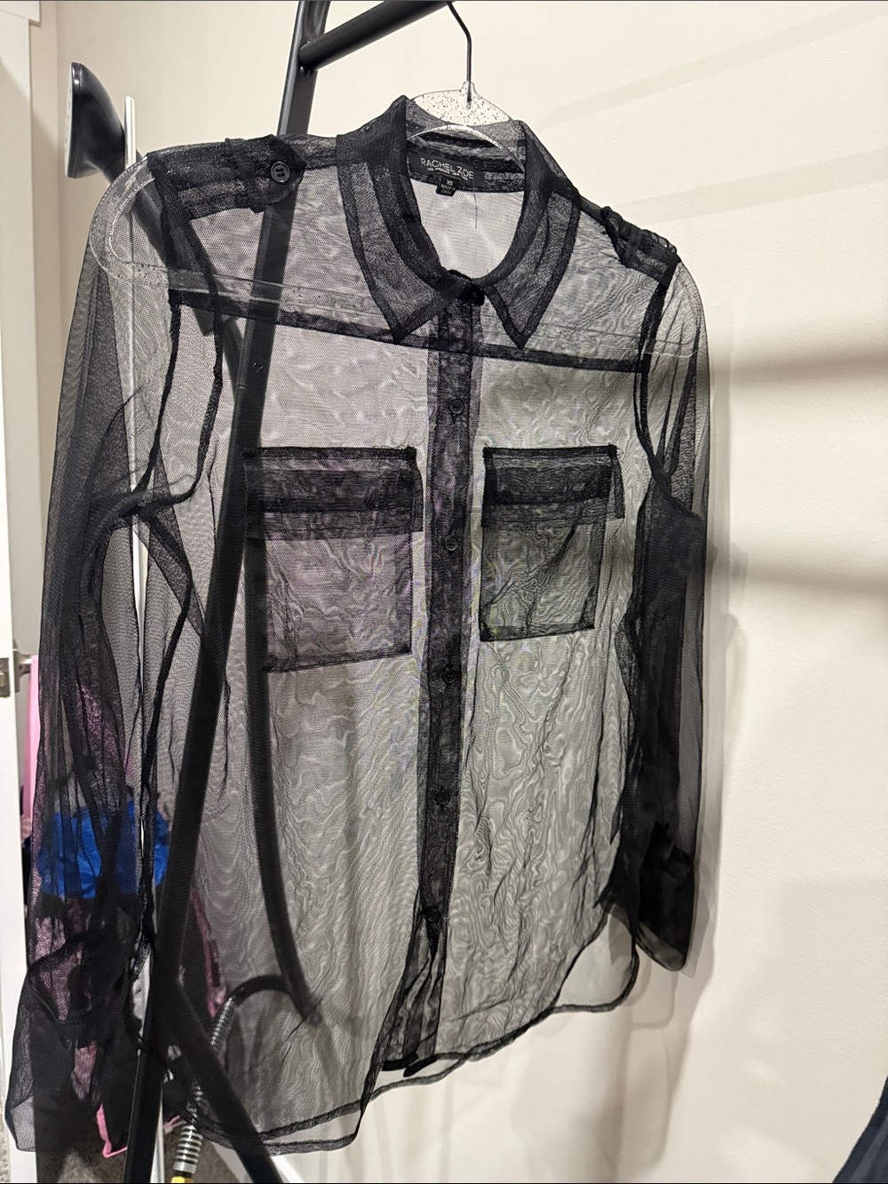 Rachel Zoe Sheer Black Mesh Button-Up Shirt XS - Picture 2 of 6